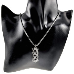 Dames RVS Jasseron-Ketting + Buis Hanger met Zwarte Kristallen
