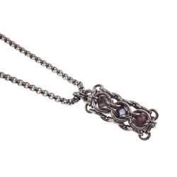Dames RVS Jasseron-Ketting + Buis Hanger met Paarse Kristallen