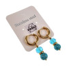 Verguld RVS Oorringen met Natuurlijke Turquoise Steen en Kristalhanger