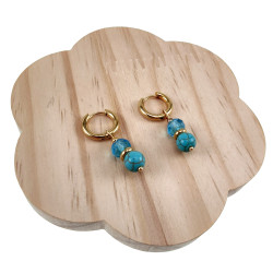 Verguld RVS Oorringen met Natuurlijke Turquoise Steen en Kristalhanger