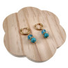 Verguld RVS Oorringen met Natuurlijke Turquoise Steen en Kristalhanger