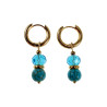 Verguld RVS Oorringen met Natuurlijke Turquoise Steen en Kristalhanger