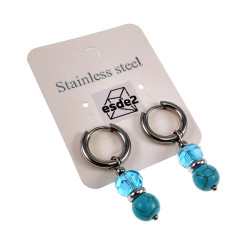 Gepolijst RVS Oorringen met Natuurlijke Turquoise Steen - Kristalhanger