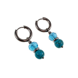 Gepolijst RVS Oorringen met Natuurlijke Turquoise Steen - Kristalhanger