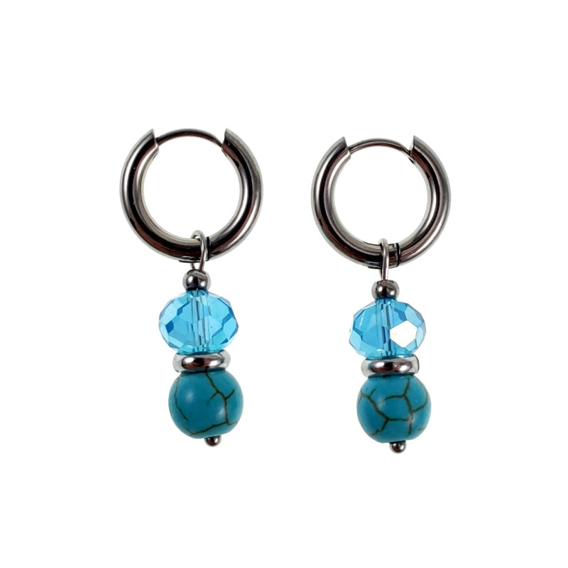 Gepolijst RVS Oorringen met Natuurlijke Turquoise Steen - Kristalhanger Gepolijst RVS Oorringen met Natuurlijke Turquoise Steen - Kristalhanger