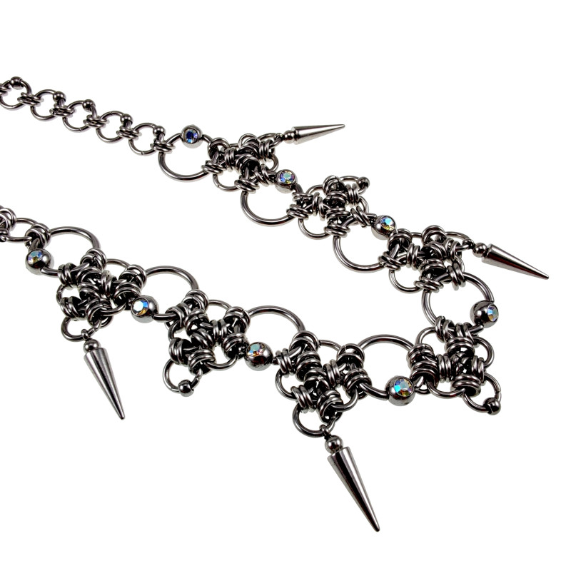 Choker van Roestvrijstalen Ringen en Zirkonia Piercings - Verstelbaar