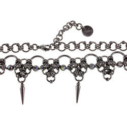 Choker van Roestvrijstalen Ringen en Zirkonia Piercings - Verstelbaar