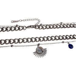 Dames Dubbele RVS Ketting met Turks Oog en Waaier Hanger Verstelbaar