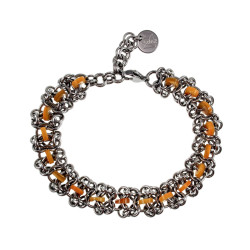RVS Armband met Amberkleur Zoetwaterschelpkralen - Verstelbaar