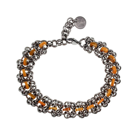 RVS Armband met Amberkleur Zoetwaterschelpkralen - Verstelbaar