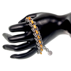 RVS Armband met Amberkleur Zoetwaterschelpkralen - Verstelbaar