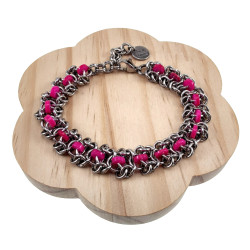 RVS Armband met Fuchsiakleur Zoetwaterschelpkralen Verstelbaar 16-19cm