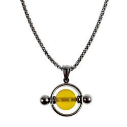 55cm x 2mm Jasseron-Ketting + Ronde Hanger met Gele Kristal - Unisex
