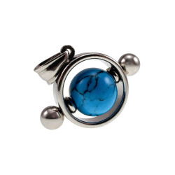 Unisex RVS Opengewerkte Ronde Hanger met Turquoise Steen - Handgemaakt