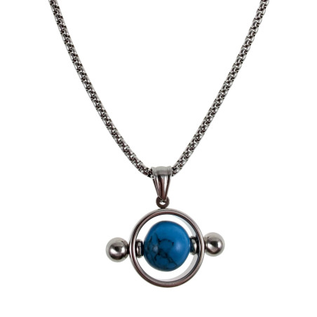 55cm x 2mm Jasseron-Ketting + Ronde Hanger met Turquoise Steen Unisex