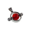 Unisex RVS Opengewerkte Ronde Hanger met Rode Carneool Agaat Steen