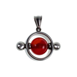 Unisex RVS Opengewerkte Ronde Hanger met Rode Carneool Agaat Steen