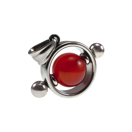 Unisex RVS Opengewerkte Ronde Hanger met Rode Carneool Agaat Steen