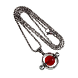 Jasseron-Ketting + Ronde Hanger met Rode Carneool Agaat Steen Unisex