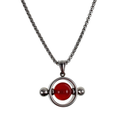 Jasseron-Ketting + Ronde Hanger met Rode Carneool Agaat Steen Unisex