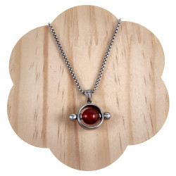 Jasseron-Ketting + Ronde Hanger met Rode Carneool Agaat Steen Unisex