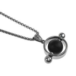 Unisex RVS Opengewerkte Ronde Hanger met Zwarte Onyxsteen Handgemaakt