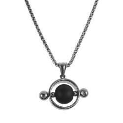 Unisex RVS Opengewerkte Ronde Hanger met Zwarte Onyxsteen Handgemaakt