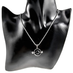 Unisex RVS Opengewerkte Ronde Hanger met Zwarte Onyxsteen Handgemaakt