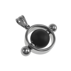 Unisex RVS Opengewerkte Ronde Hanger met Zwarte Onyxsteen Handgemaakt