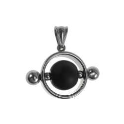 Unisex RVS Opengewerkte Ronde Hanger met Zwarte Onyxsteen Handgemaakt