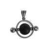 Unisex RVS Opengewerkte Ronde Hanger met Zwarte Onyxsteen Handgemaakt