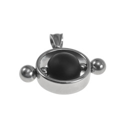 Unisex RVS Opengewerkte Ronde Hanger met Zwarte Onyxsteen Handgemaakt