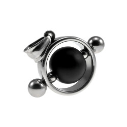 Unisex RVS Opengewerkte Ronde Hanger met Zwarte Onyxsteen Handgemaakt