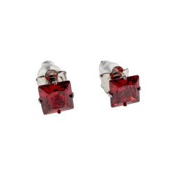 6mm Vierkante Zirkonia Oorknopjes Unisex - RVS - Rode Oorbellen