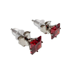 6mm Vierkante Zirkonia Oorknopjes Unisex - RVS - Rode Oorbellen