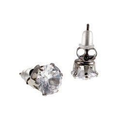 Oorbellen Unisex - Roestvrij Staal - 8mm Ronde Zirkoon Oorbellen