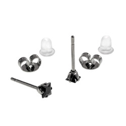 Vierkante Oorbellen Unisex - RVS - 3mm Zwarte Zirkoon Oorbellen
