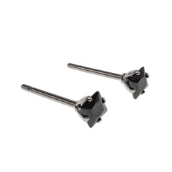 Vierkante Oorbellen Unisex - RVS - 3mm Zwarte Zirkoon Oorbellen