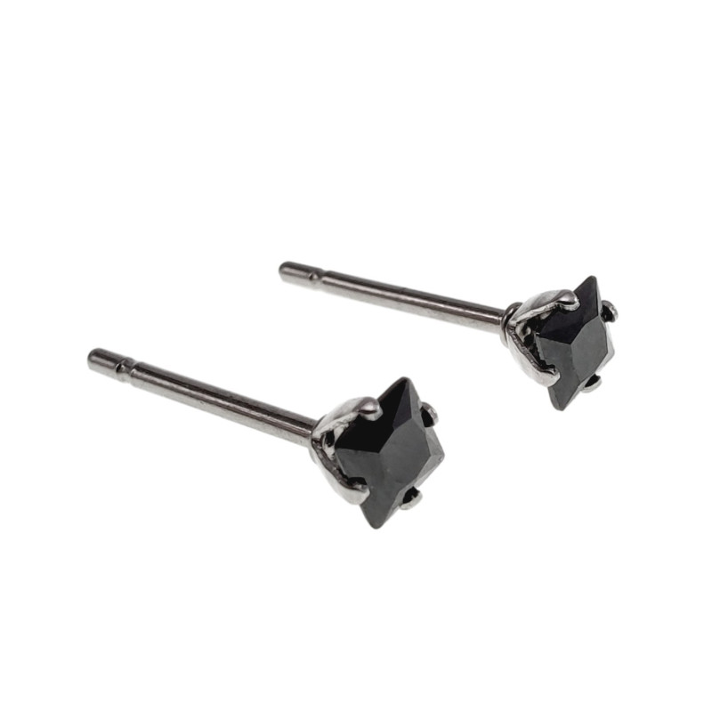 Vierkante Oorbellen Unisex - RVS - 3mm Zwarte Zirkoon Oorbellen