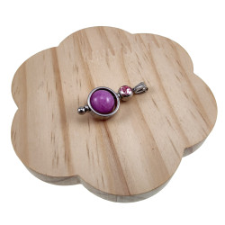 38mm RVS Hanger met Paarse Chalcedoon en Roze Zirkonia - Handgemaakt