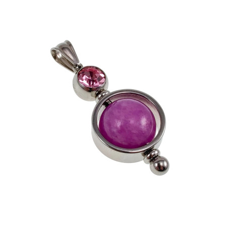 38mm RVS Hanger met Paarse Chalcedoon en Roze Zirkonia - Handgemaakt