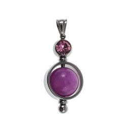 38mm RVS Hanger met Paarse Chalcedoon en Roze Zirkonia - Handgemaakt