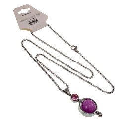 Jasseron-Ketting + RVS Hanger met Paarse Chalcedoon en Roze Zirkonia