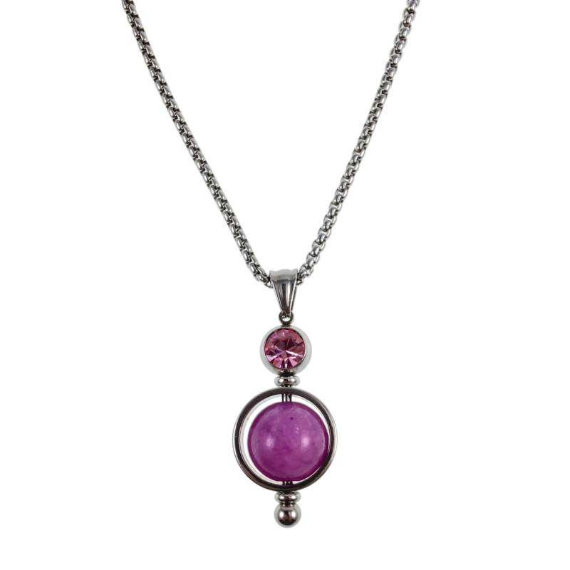 Jasseron-Ketting + RVS Hanger met Paarse Chalcedoon en Roze Zirkonia Jasseron-Ketting + RVS Hanger met Paarse Chalcedoon en Roze Zirkonia