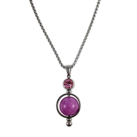 Jasseron-Ketting + RVS Hanger met Paarse Chalcedoon en Roze Zirkonia