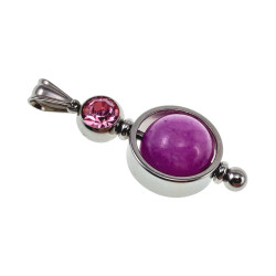 Jasseron-Ketting + RVS Hanger met Paarse Chalcedoon en Roze Zirkonia