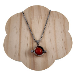 RVS Opengewerkte Ronde Hanger met Roodbruine Carneoolsteen Handgemaakt