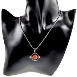 RVS Opengewerkte Ronde Hanger met Roodbruine Carneoolsteen Handgemaakt
