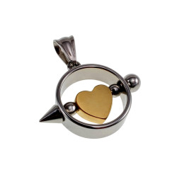 Unisex Bicolor RVS - Ronde Hanger met Goudkleurige Hart Handgemaakt