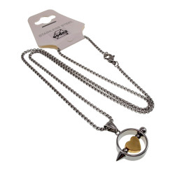 Jasseron-Ketting + RVS Ronde Hanger met Goudkleurige Hart Handgemaakt